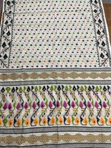 Off white with multi colour soft handloom dhakai jamdani saree with blouse piece - Tamal Boutique