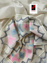 Offwhite With Multi color Pure cotton handwoven jamdani fabric - Tamal Boutique
