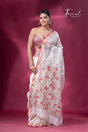 Offwhite with zari border silk linen handwoven jamdani saree - Tamal Boutique