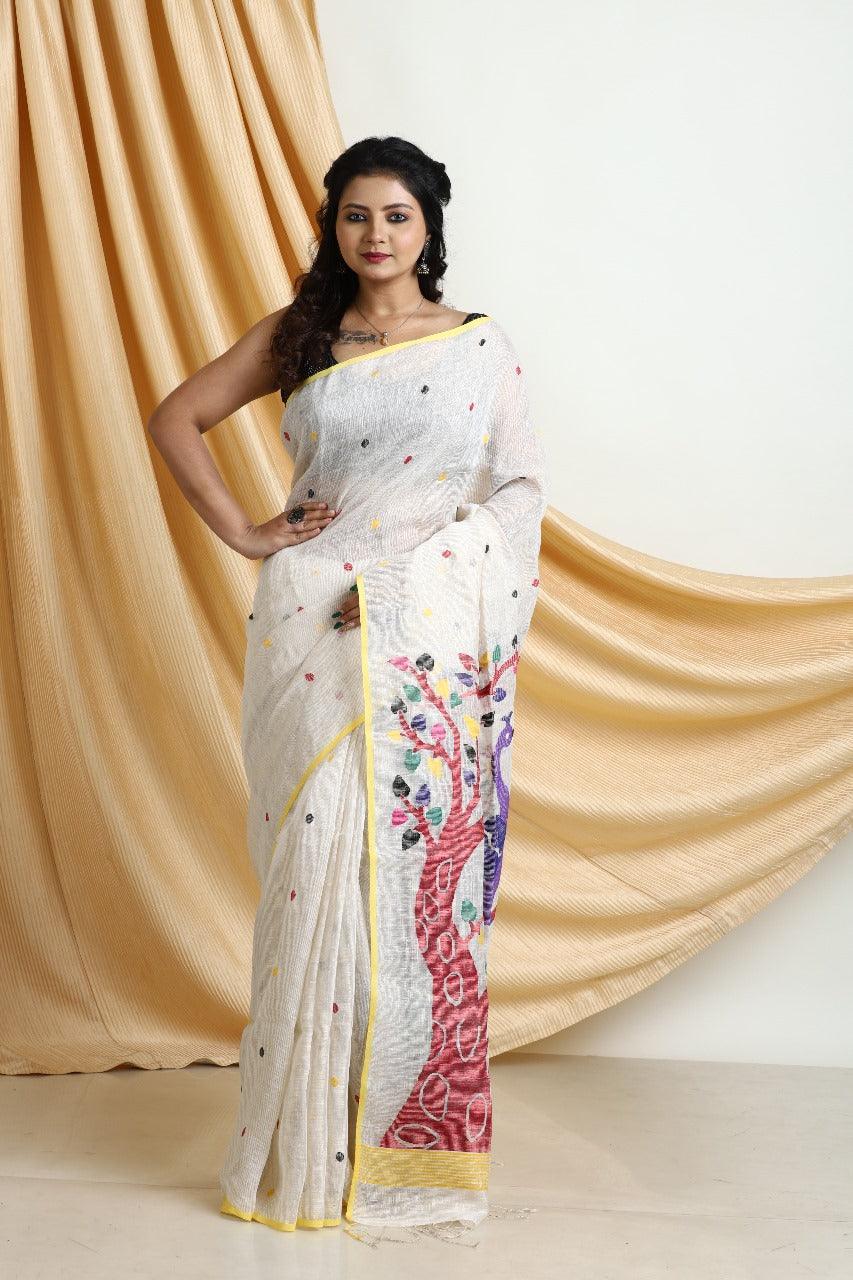 jamdani saree, jamdani, handloom, handwoven, saree, silk, dhakai, weaving, kolkatasaree, tamalboutique