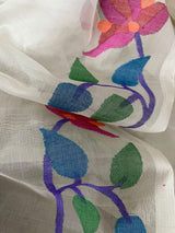 Offwhite with multi floral border with all over buta handwoven jamdani saree in muslin silk - Tamal Boutique