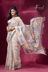Offwhite floral elegance muslin silk handwoven jamdani saree