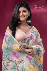 Offwhite floral elegance muslin silk handwoven jamdani saree1