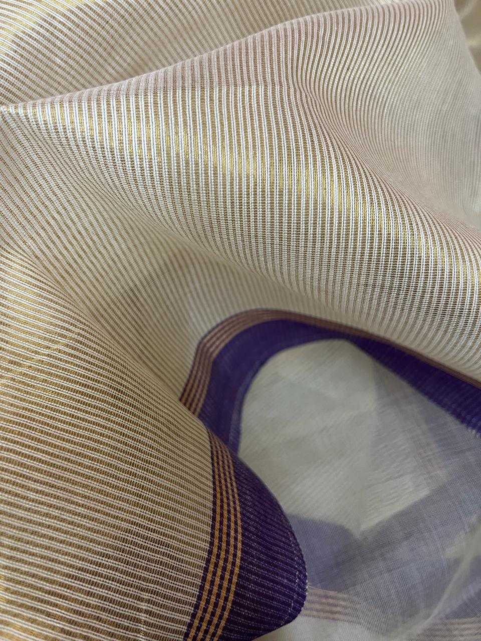 Offwhite with multi colour seasonal flowers motifs handwoven jamdani in muslin silk saree - Tamal Boutique