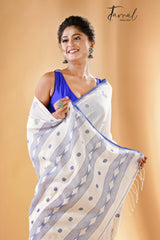 Offwhite pure cotton diamond motifs handwoven jamdani saree