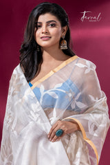 Offwhite with allover Zari Floral Elegance handwoven jamdani saree1