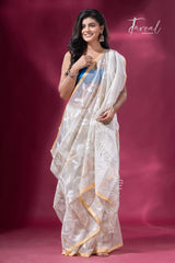 Offwhite with allover Zari Floral Elegance handwoven jamdani saree2