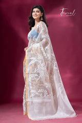 Offwhite with allover Zari Floral Elegance handwoven jamdani saree3