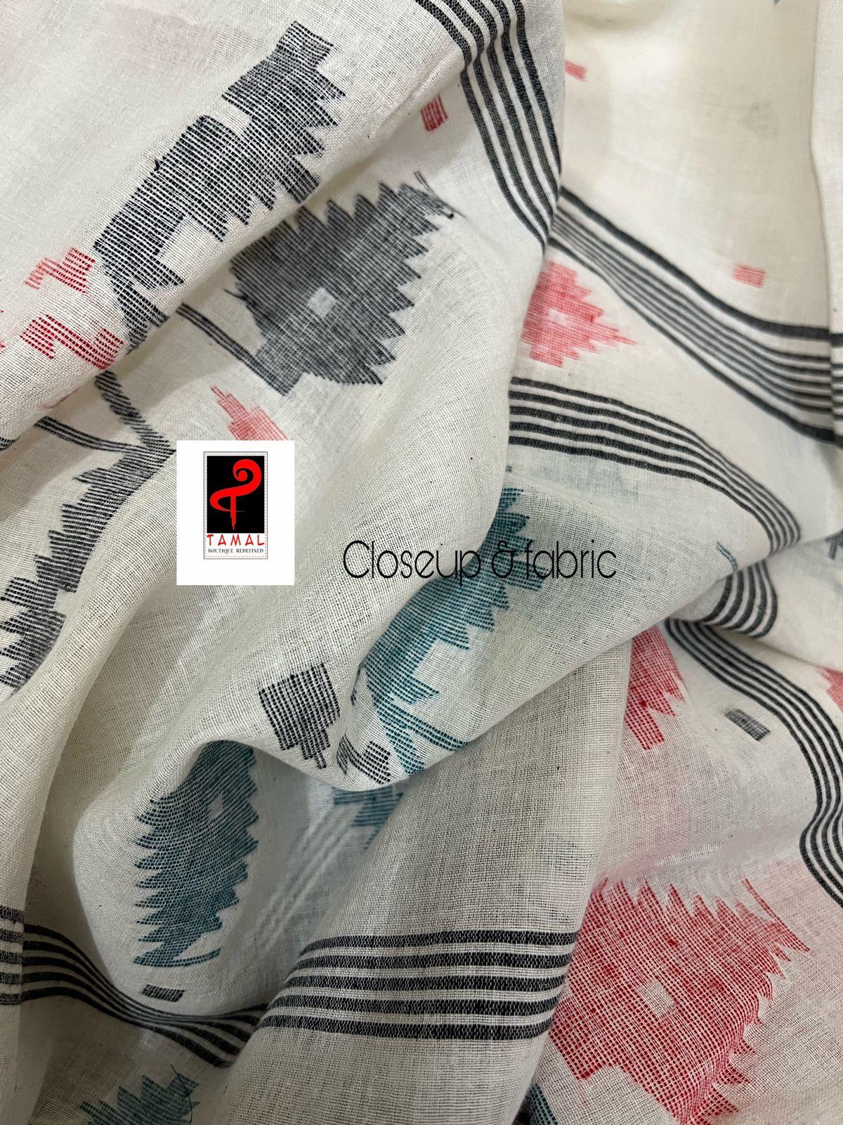 Offwhite with black border pure cotton handwoven jamdani saree