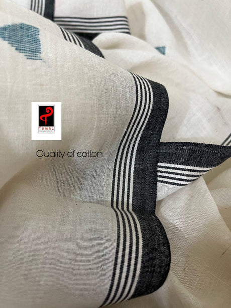 Offwhite with black border pure cotton handwoven jamdani saree