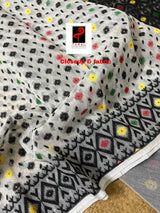Offwhite with black & multi colour handloom soft dhakai jamdani saree - Tamal Boutique