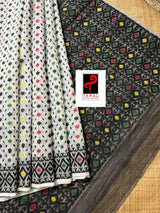 Offwhite with black & multi colour handloom soft dhakai jamdani saree - Tamal Boutique