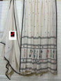 Offwhite with black border cotton traditional pallu handwoven needle work jamdani saree - Tamal Boutique