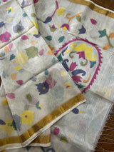 Offwhite with multi colour allover floral organza silk handwoven jamdani saree - Tamal Boutique