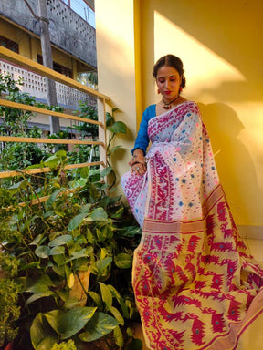 jamdani saree, jamdani, handloom, handwoven, saree, silk, dhakai, weaving, kolkatasaree, tamalboutique