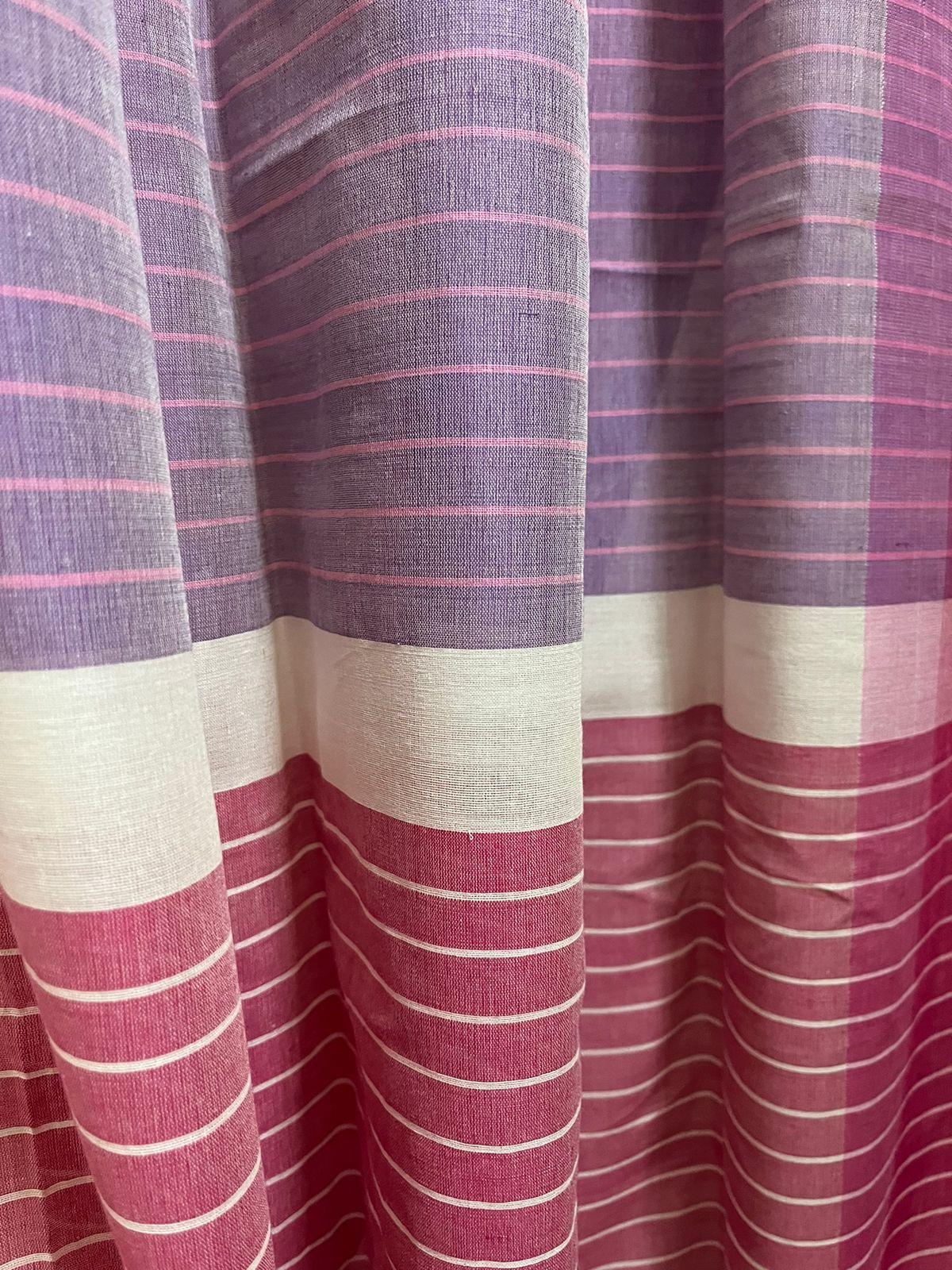 Offwhite with multi colour border mul cotton handloom saree