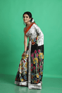 Offwhite with multicolor lotus handcrafted batik silk saree