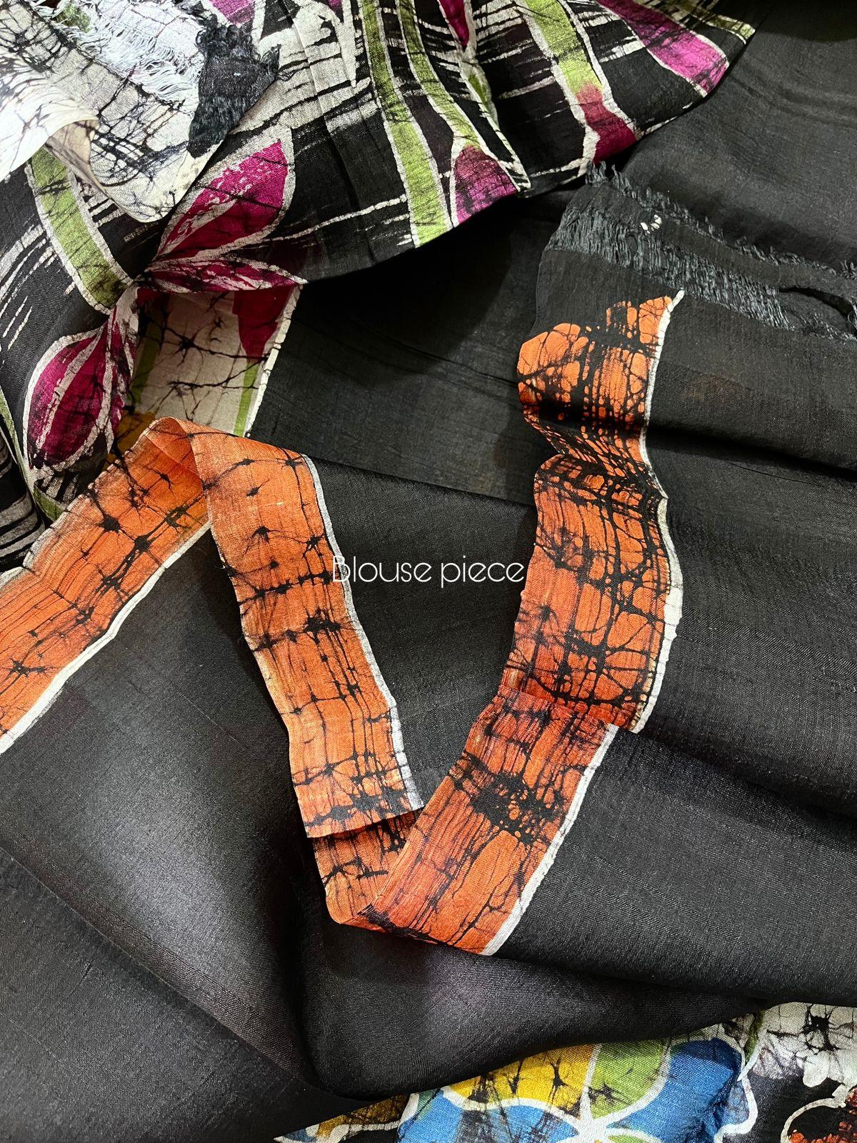 Offwhite with multicolor lotus handcrafted batik silk saree