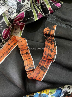Offwhite with multicolor lotus handcrafted batik silk saree