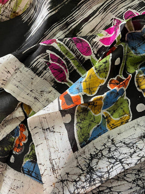 Offwhite with multicolor lotus handcrafted batik silk saree