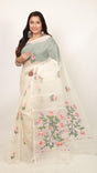 Offwhite with multi colour muslin silk handwoven jamdani saree - Tamal Boutique