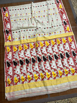 Offwhite with multi colour soft dhakai jamdani handloom saree - Tamal Boutique