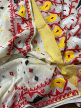 Offwhite with multi colour soft dhakai jamdani handloom saree - Tamal Boutique