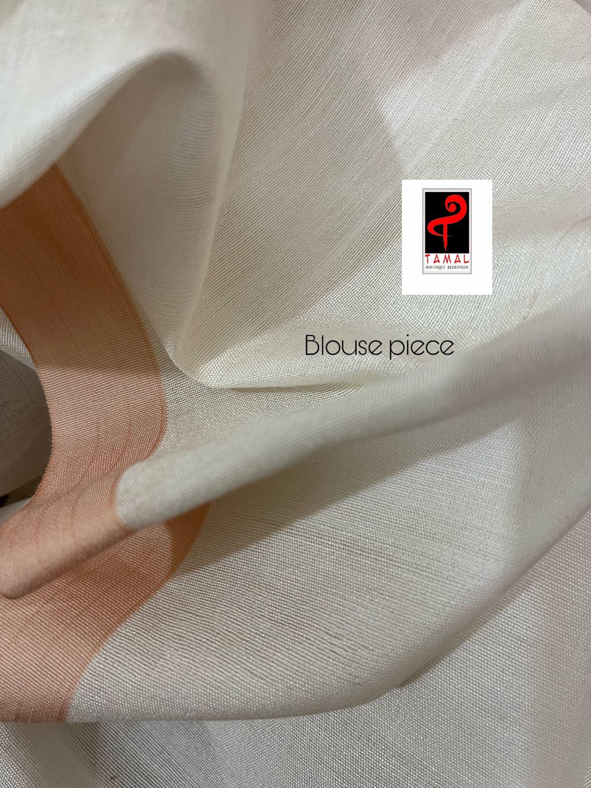 Offwhite with peach temple border allover rose motifs handwoven jamdani saree - Tamal Boutique