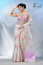 Offwhite with pink floral muslin silk handwoven jamdani saree