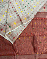 Offwhite with red & other colour soft dhakai jamdani saree - Tamal Boutique