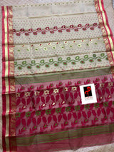 Offwhite with red & zari border cotton tusser tangail saree - Tamal Boutique