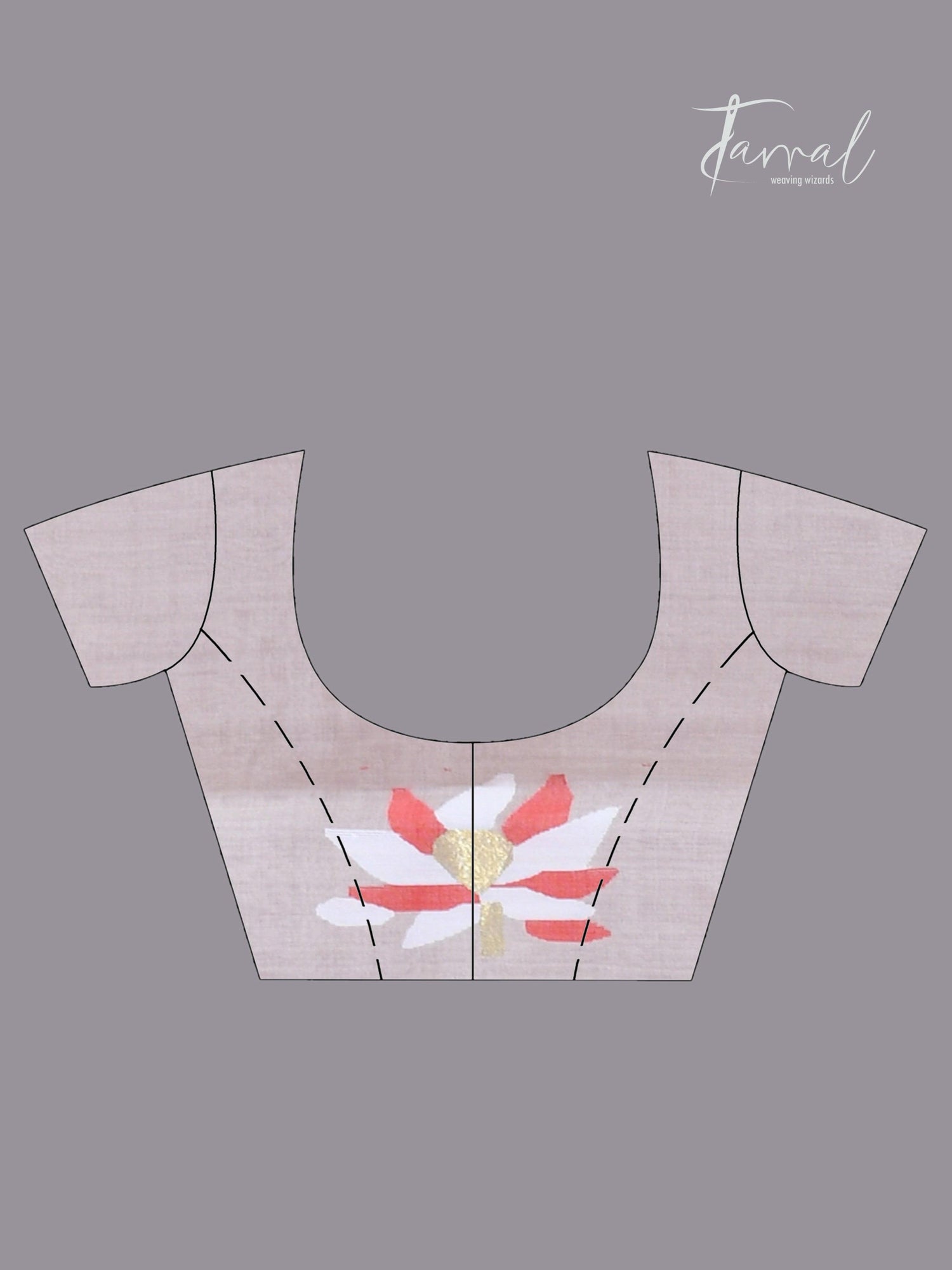 Offwhite with red & golden lotus motifs muslin silk handwoven jamdani saree - Tamal Boutique