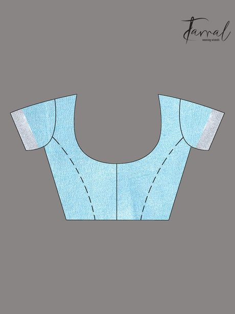 Offwhite with sky blue color pure linen hand embroidery saree