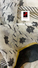 Offwhite with black border linen handwoven jamdani saree - Tamal Boutique