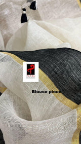 Offwhite with black border linen handwoven jamdani saree - Tamal Boutique