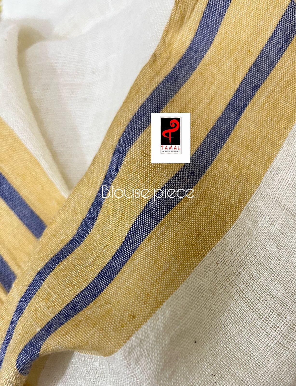 Offwhite with yellow & red linen handwoven jamdani saree - Tamal Boutique