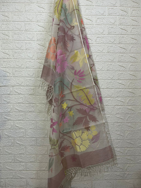 Offwhite with multi colour allover muslin silk handwoven jamdani dupatta