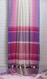 Offwhite with multi colour border mul cotton handloom saree - Tamal Boutique