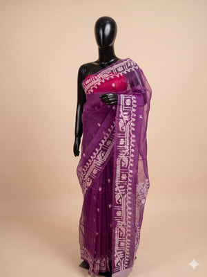 Purple saree with white patterns on a beige background | Buy now in City center 2, kolkata