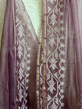 Onion pink with white dhakai muslin silk handwoven jamdani saree - Tamal Boutique