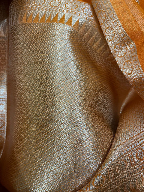 Orange with golden zari tissue handloom banarasi silk saree
