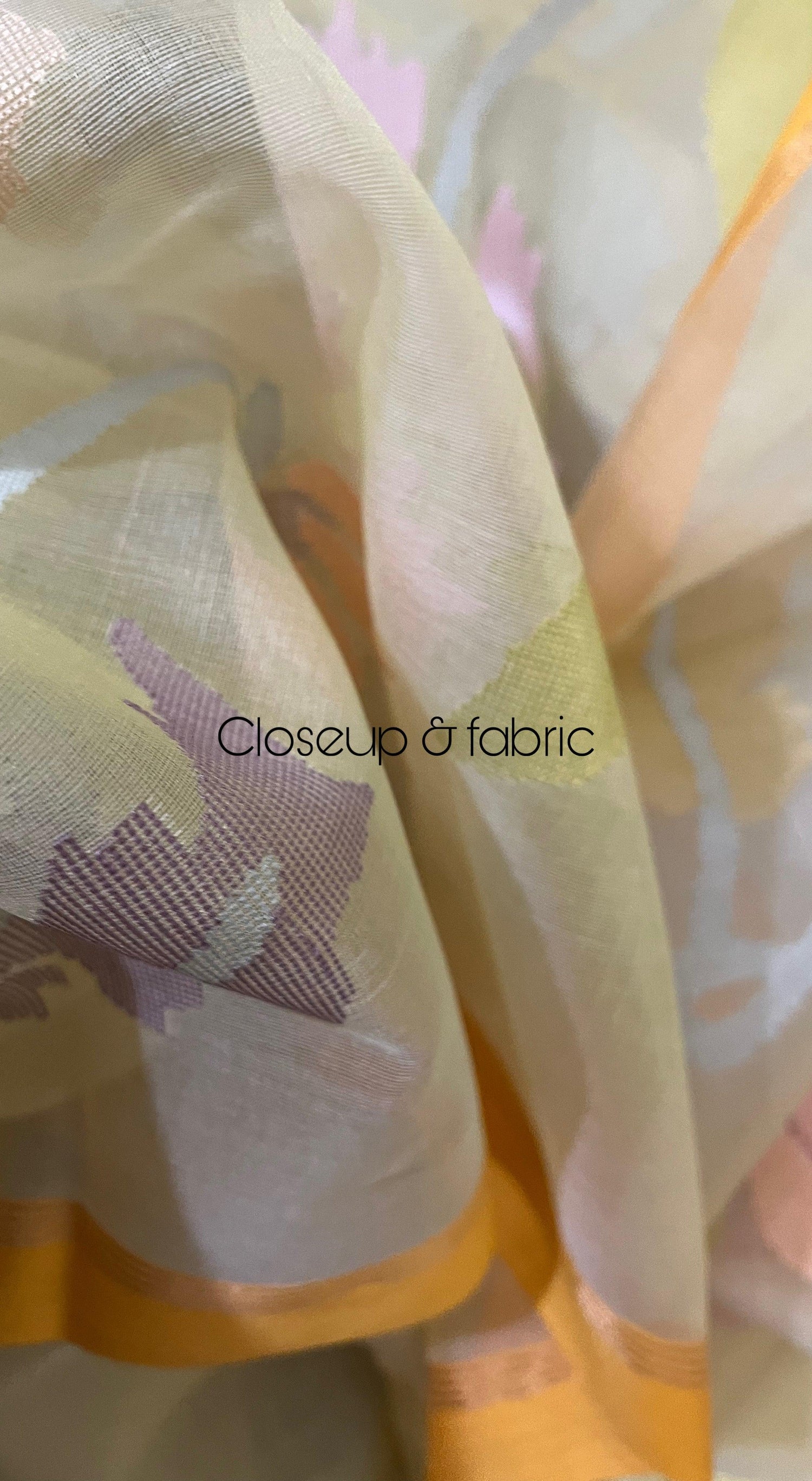 Pale yellow with multi colour muslin silk allover floral handwoven jamdani saree - Tamal Boutique