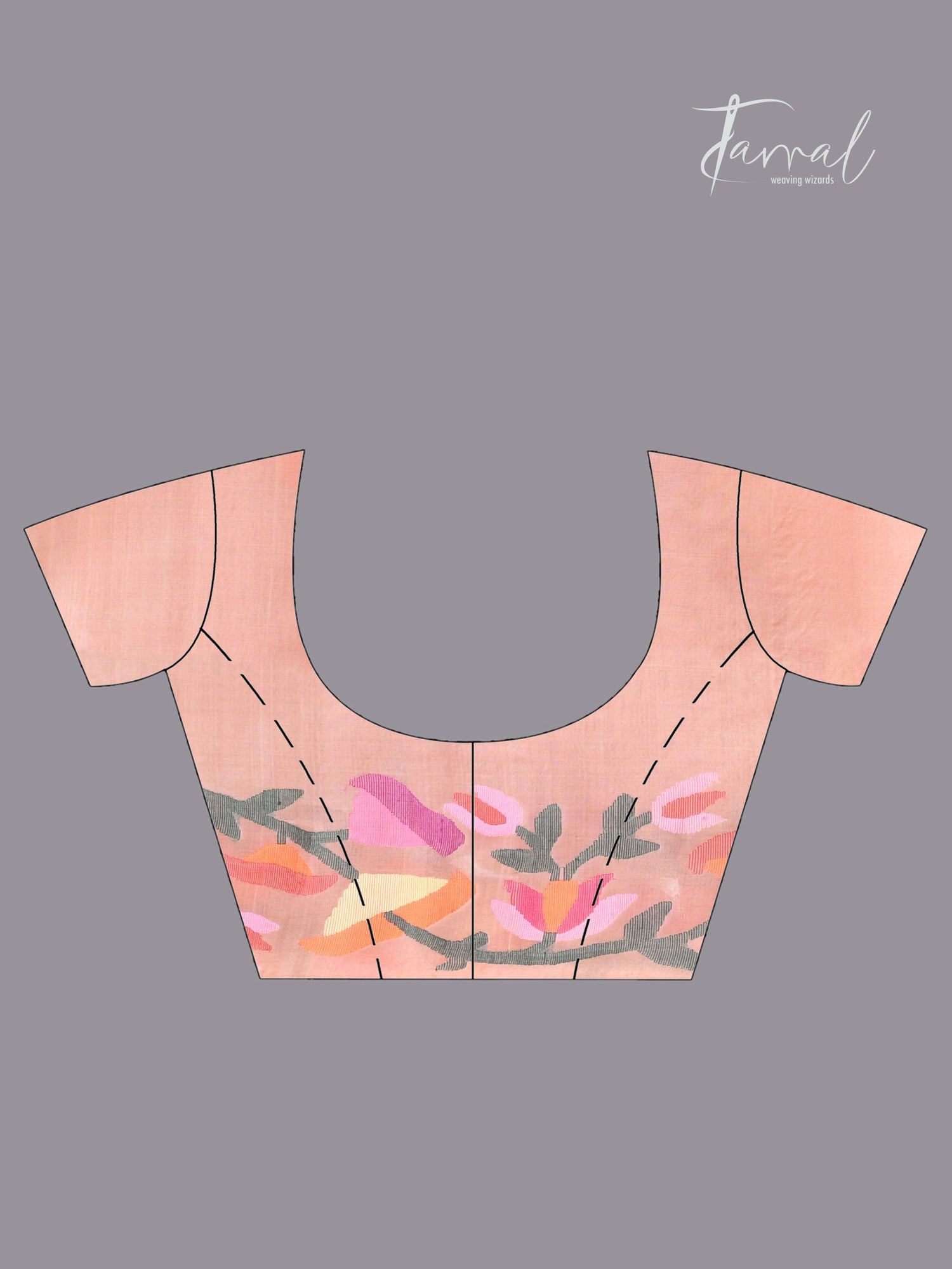 Peach colour kalmilata floral handwoven muslin silk jamdani saree - Tamal Boutique