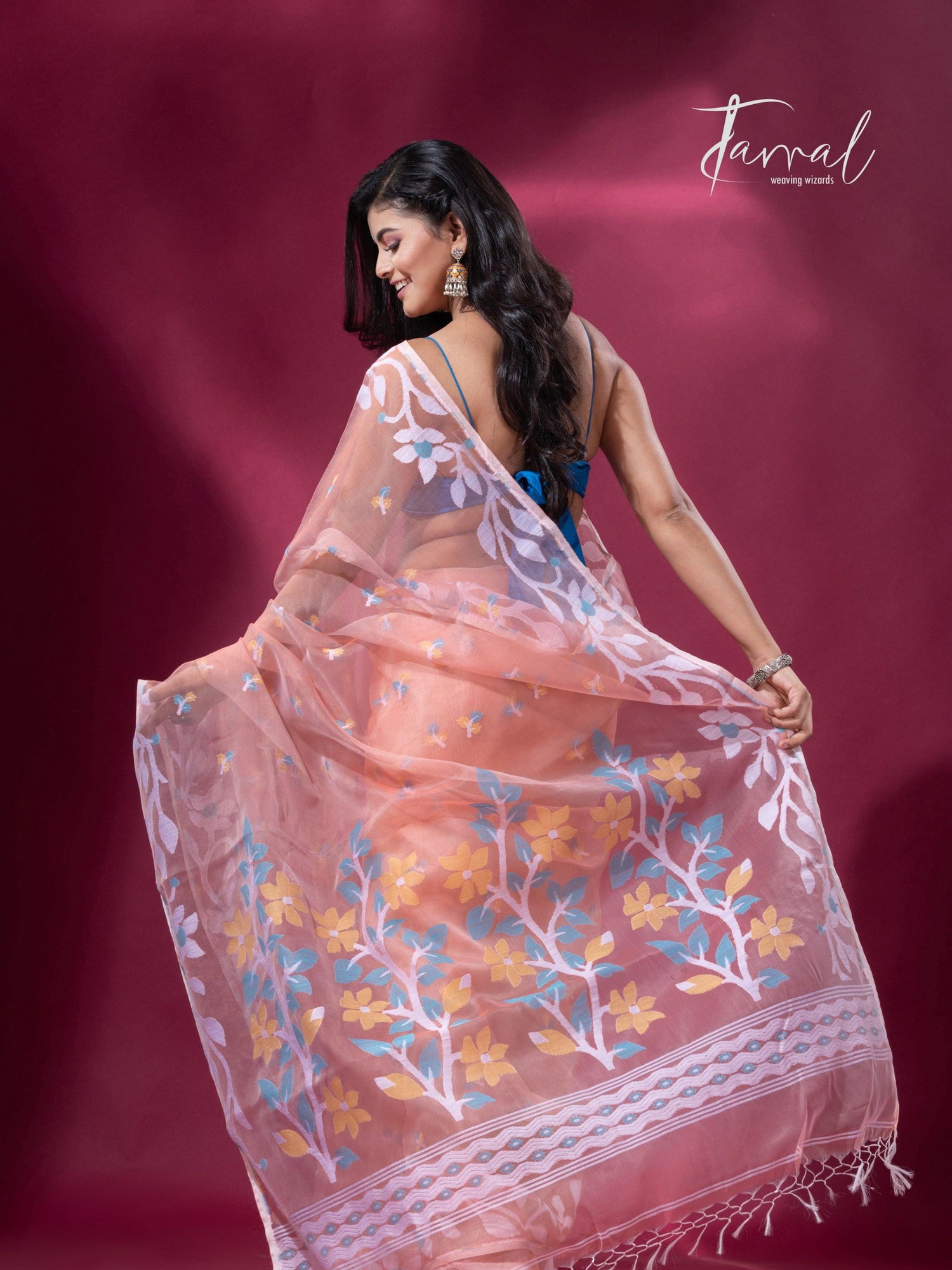 jamdani saree, jamdani, handloom, handwoven, saree, silk, dhakai, weaving, kolkatasaree, tamalboutique