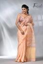 Peach zari border half silk & linen handwoven jamdani saree