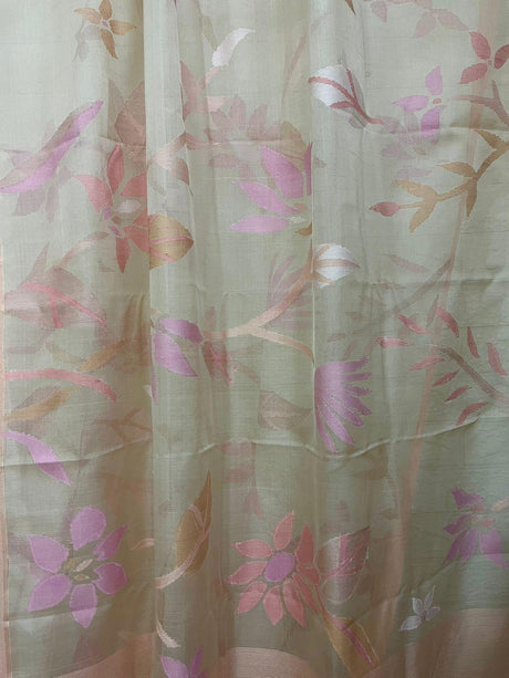 Peach self water lily with other floral allover muslin silk handwoven jamdani saree - Tamal Boutique