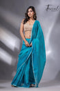 Peacock blue sequins border noil tusser zari silk handloom saree - Tamal Boutique