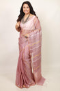 Periwinkle with zari border half & half silk linen handwoven jamdani saree - Tamal Boutique