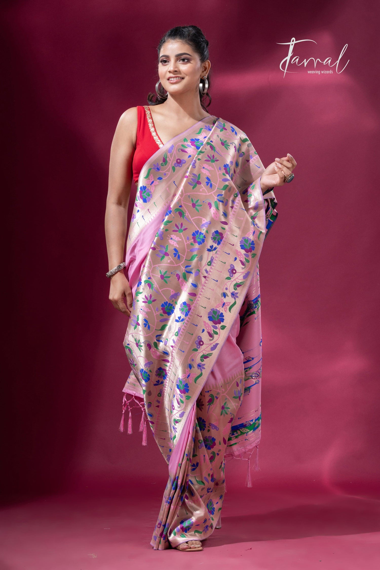 Pink And Gold Kanchipuram handloom Silk Paithani Saree full4