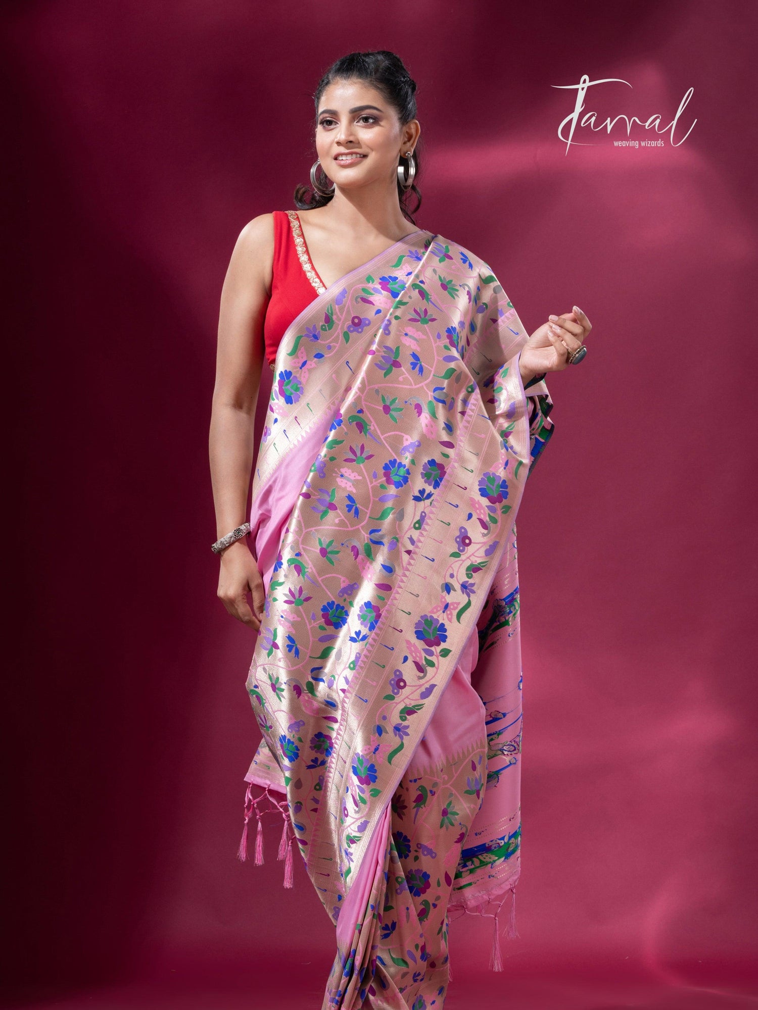 Pink And Gold Kanchipuram handloom Silk Paithani Saree full4